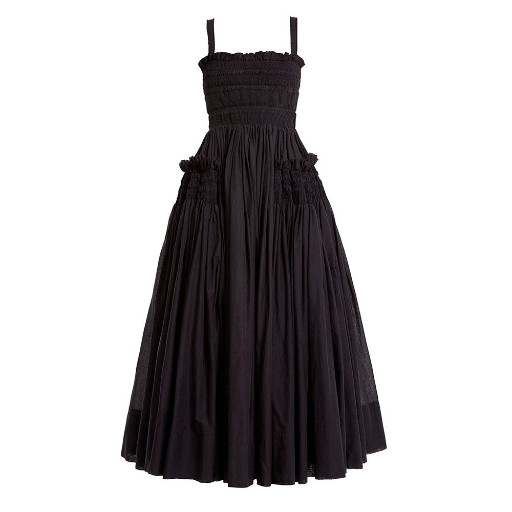 TAKARA BACKLESS STRAPS PUFF MAXI DRESS