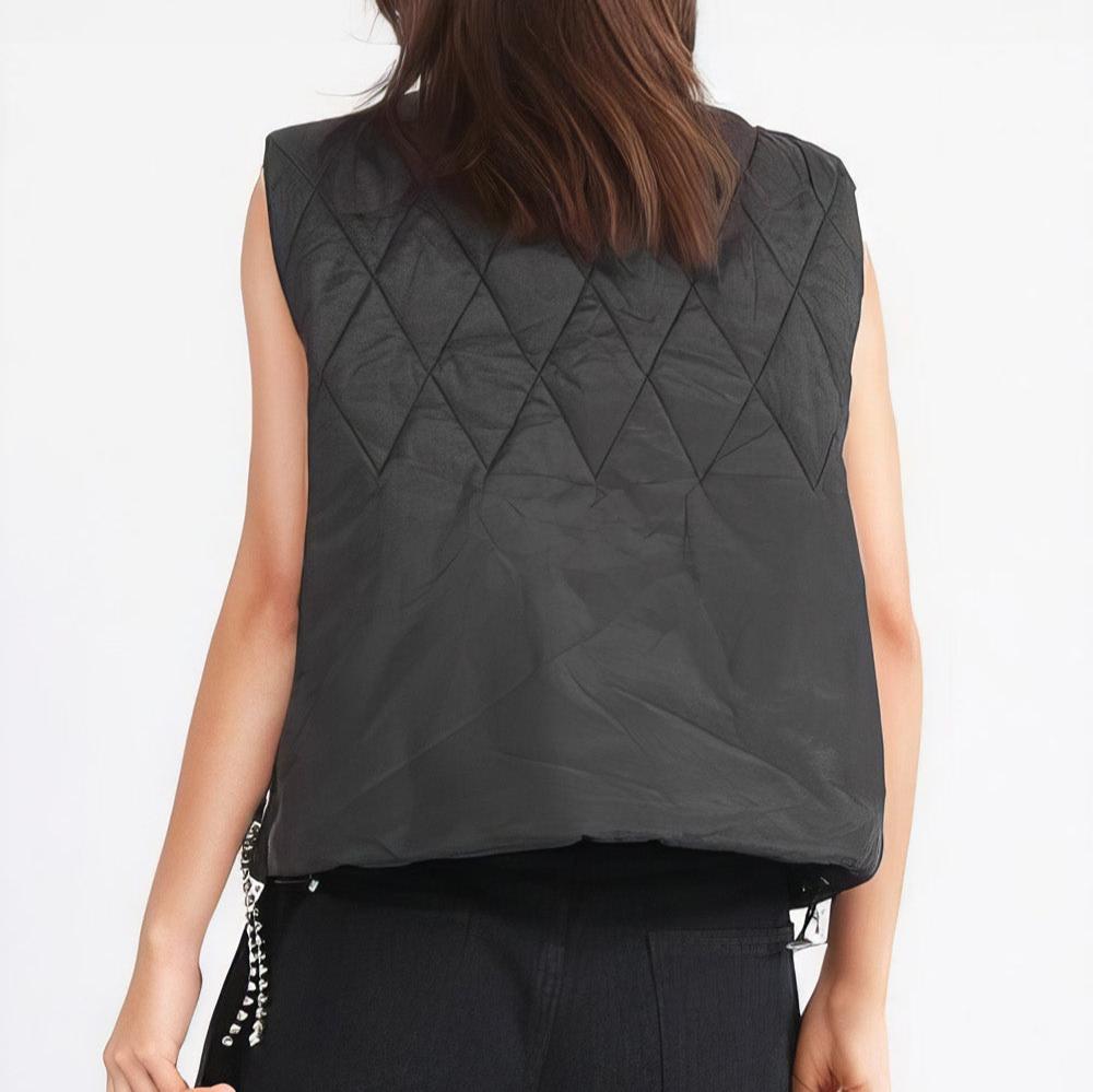 BLACK PUFFER VEST with RHINESTONES
