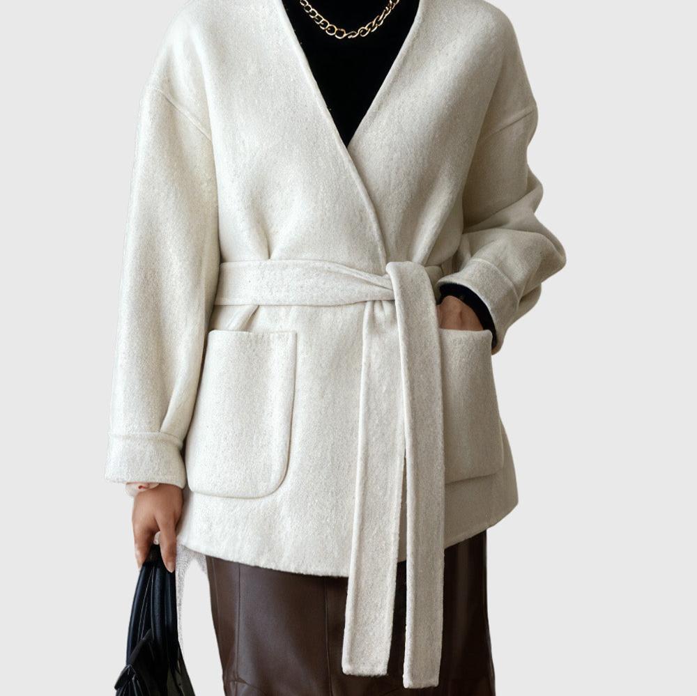 BEIGE BELTED CARDIGAN with POCKETS