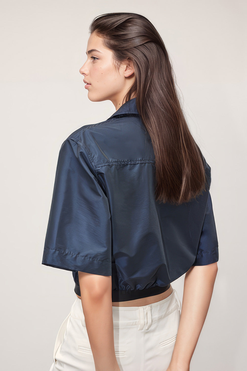 Short Sleeve Shirt with Elastic Hem - Blue
