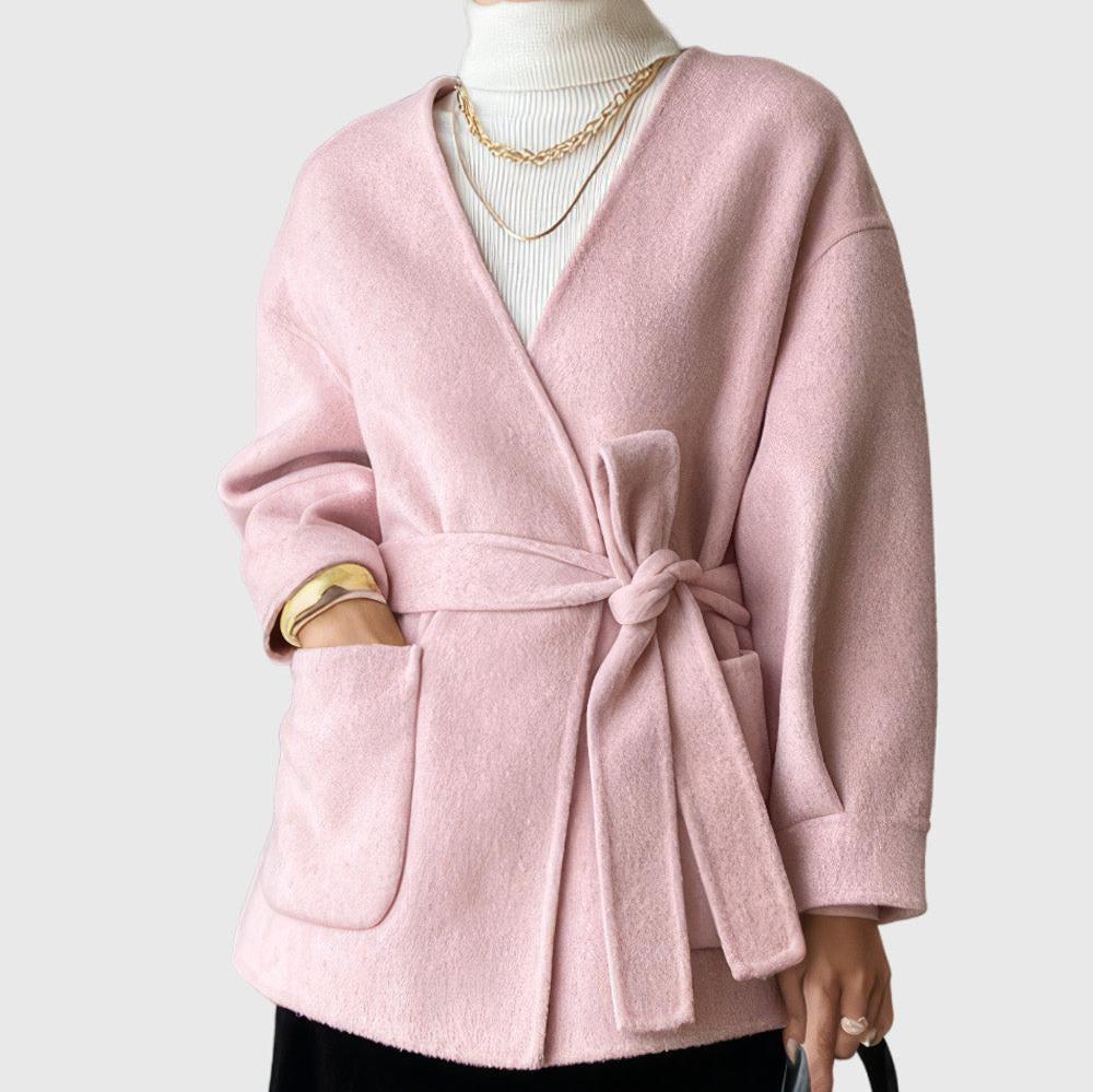 LIGHT PINK BELTED CARDIGAN with POCKETS