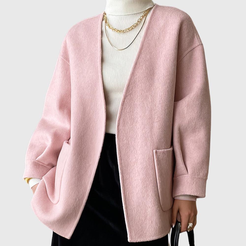 LIGHT PINK BELTED CARDIGAN with POCKETS
