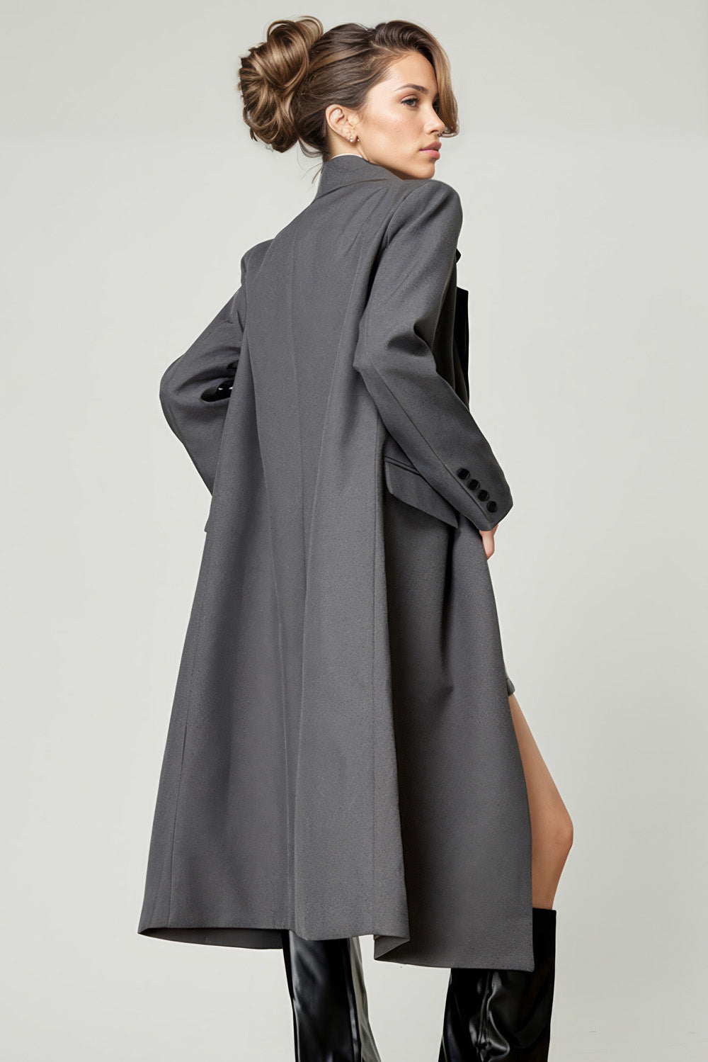 Collared Long Coat - Grey