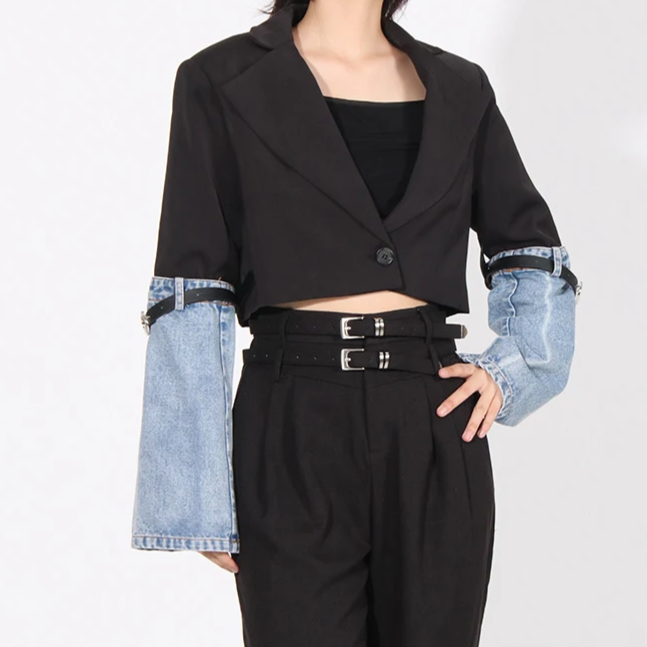 BLACK SHORT BLAZER with DENIM SLEEVES