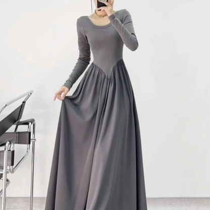 GREY MAXI DRESS with V WAISTLINE