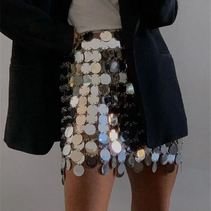 SILVER GLITTER SEQUINS MINI SKIRT