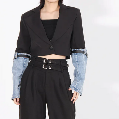 BLACK SHORT BLAZER with DENIM SLEEVES