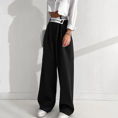 BLACK HIGH WAISTED TURN-UP TROUSERS