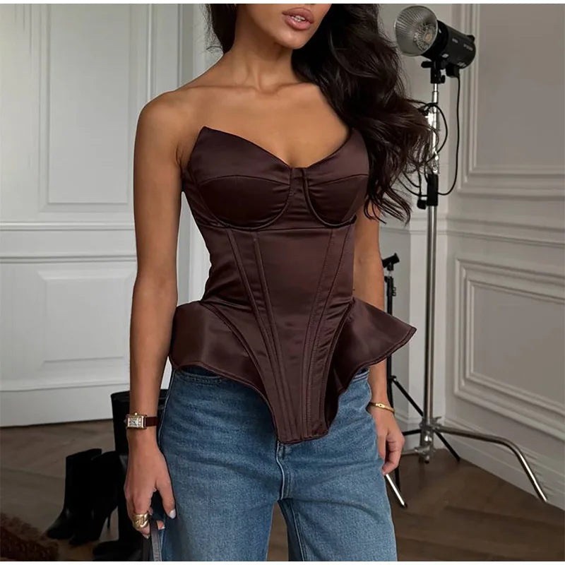 Strapless Corset Top for Women – Backless Waist Cinching Party Blouse