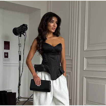 Strapless Corset Top for Women – Backless Waist Cinching Party Blouse