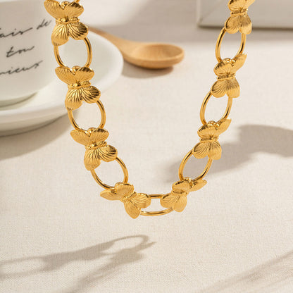 18K Gold Plated Alternating Butterfly Collar Necklace