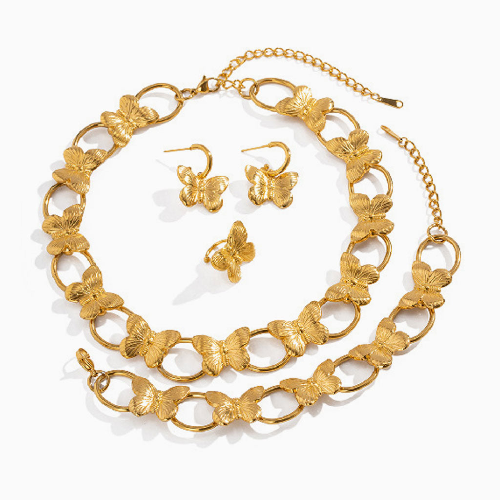 18K Gold Plated Alternating Butterfly Collar Necklace