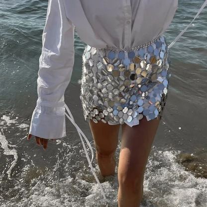 SILVER GLITTER SEQUINS MINI SKIRT