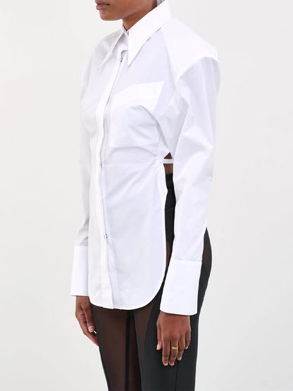 WHITE SHIRT with OVERSIZED SHOULDERS and OPEN BACK LACE UP