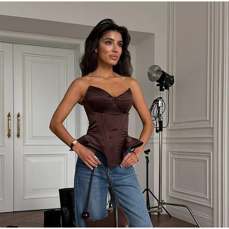 Strapless Corset Top for Women – Backless Waist Cinching Party Blouse