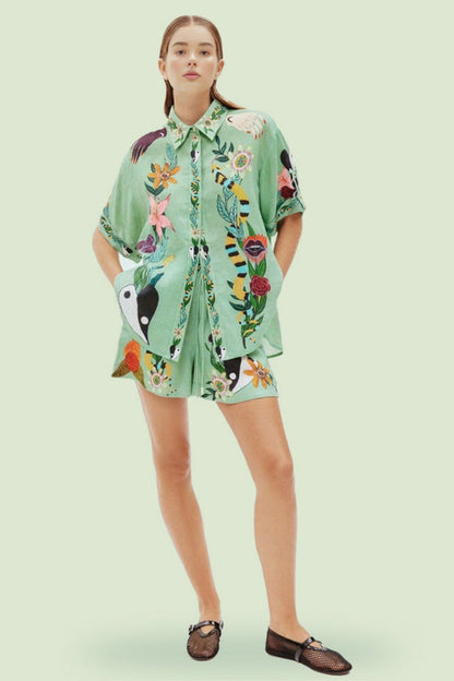 Unique Ethnic Print Loose Shirt And Shorts Set