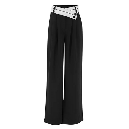 BLACK HIGH WAISTED TURN-UP TROUSERS