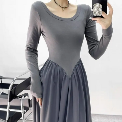 GREY MAXI DRESS with V WAISTLINE