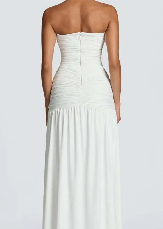 Elegant Deep V Strapless Ruched Maxi Dress