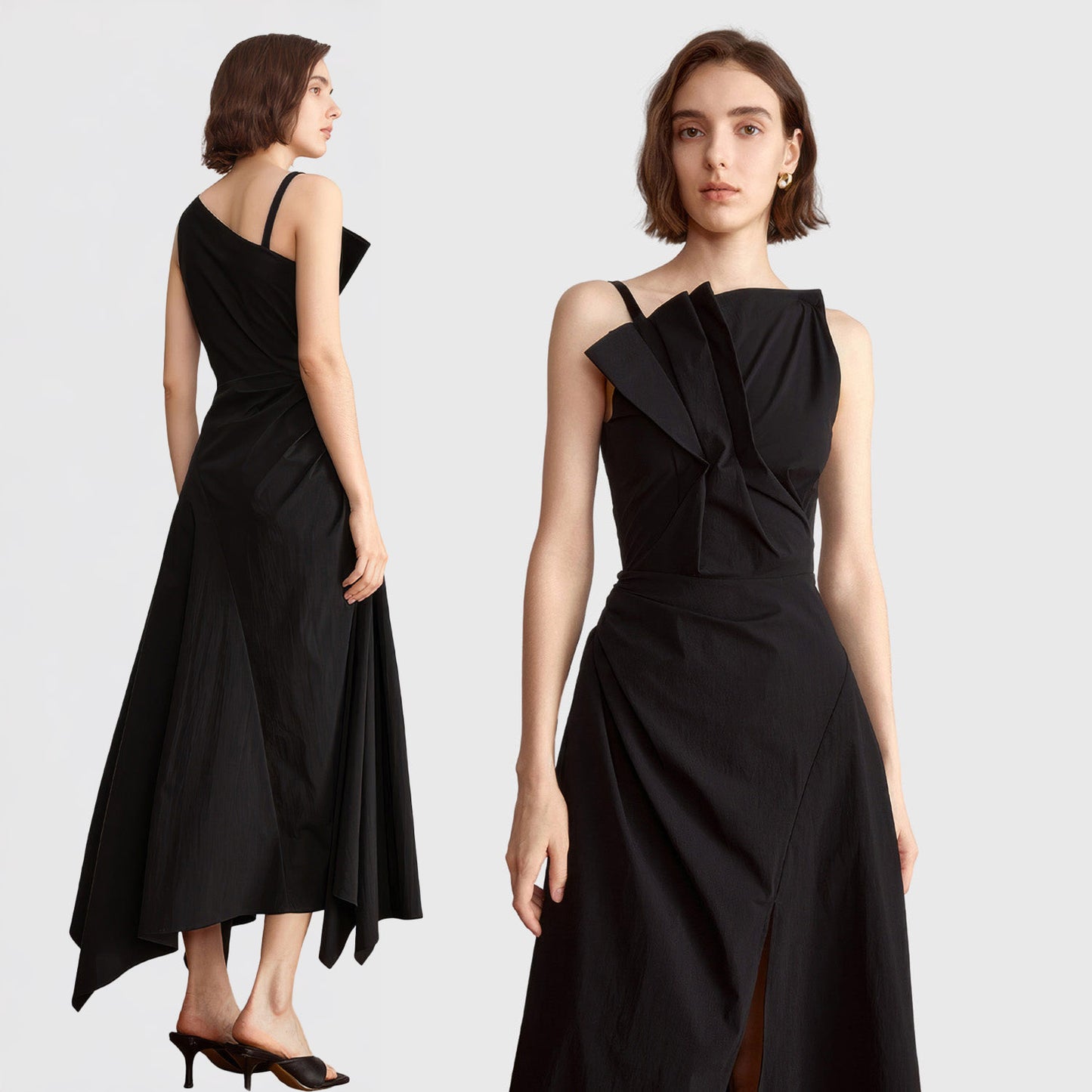 IRREGULAR MIDI DRESS with FRONT SLIT - Black