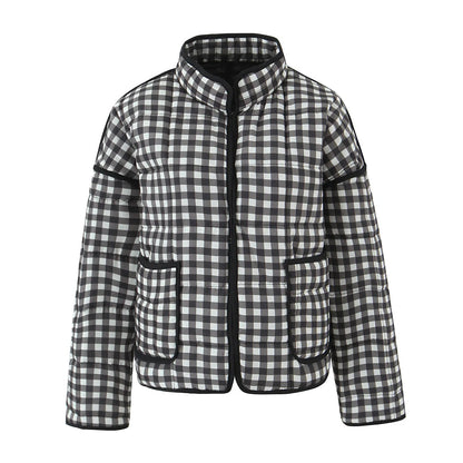 Black and white checkered quilted cotton jacket long sleeve