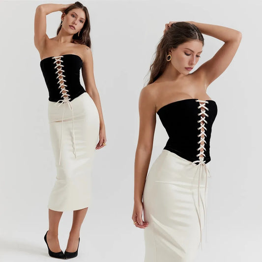 MESTY MIDI SKIRT and LACE UP CORSET SET