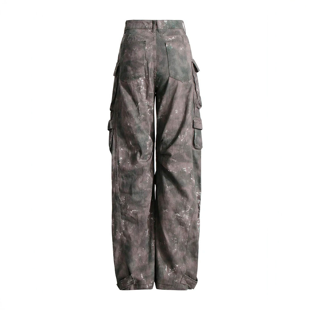 HIGH WAISTED CARGO TROUSERS - DARK GREY