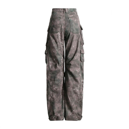 HIGH WAISTED CARGO TROUSERS - DARK GREY
