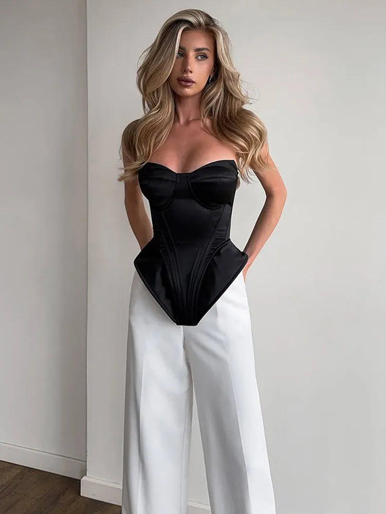 Strapless Corset Top for Women – Backless Waist Cinching Party Blouse