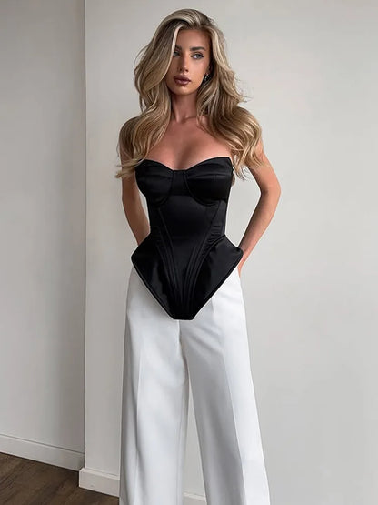 Strapless Corset Top for Women – Backless Waist Cinching Party Blouse