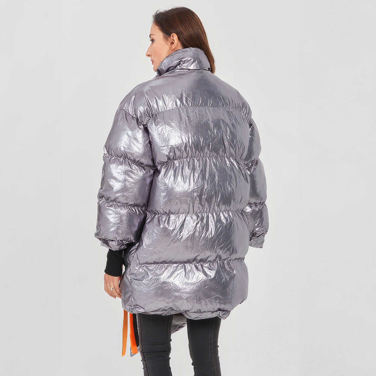 SILVER OVERSIZED PUFFER JACKET with IRREGULAR HEM