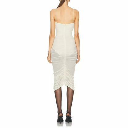 Elegant white slim fit midi dress for summer parties