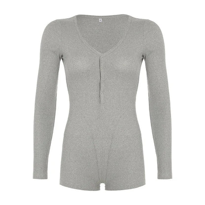 SOLID GRAY LONG SLEEVE JUMPSUIT