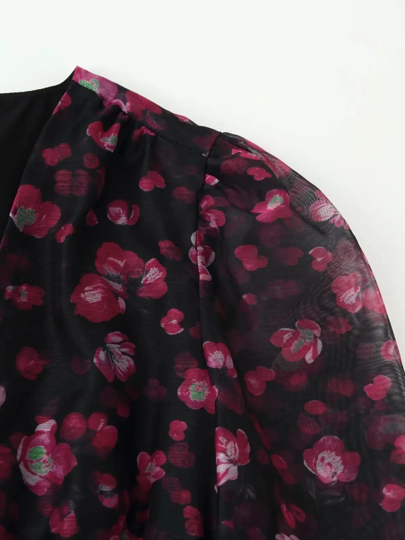 Floral Deep V Neck Mini Dress with Bell Sleeves and Ruffle Hem