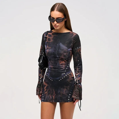 ANIMAL PRINT LONG SLEEVE MINI DRESS