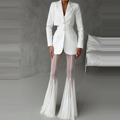 SLIM FLARED PLEATED TROUSERS