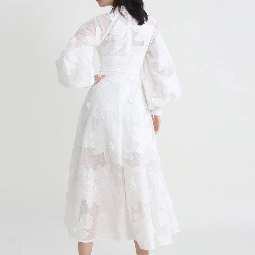 LONG SLEEVE PATCHWORK WHITE DRESS