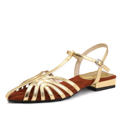 Women’s Low Heel Gladiator Sandals – Pointed Toe Roman Summer Shoes