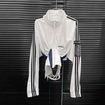 Women’s Long Sleeve Zipper Shirt with Corset Lace-Up Waist – Slim Fit Streetwear Jacket