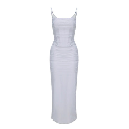 Rose Mesh Corset Maxi Dress – Spaghetti Strap Bodycon Elegant Formal Dress