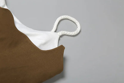 Patchwork Contrast Color Sleeveless Mesh Dress for Women – Trendy Suspender Style