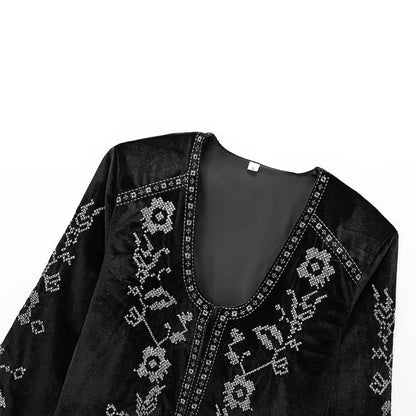 CASUAL VELVET EMBROIDERED ORNAMENT BLACK JACKET