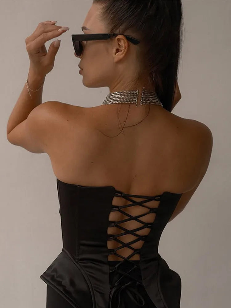 Strapless Corset Top for Women – Backless Waist Cinching Party Blouse