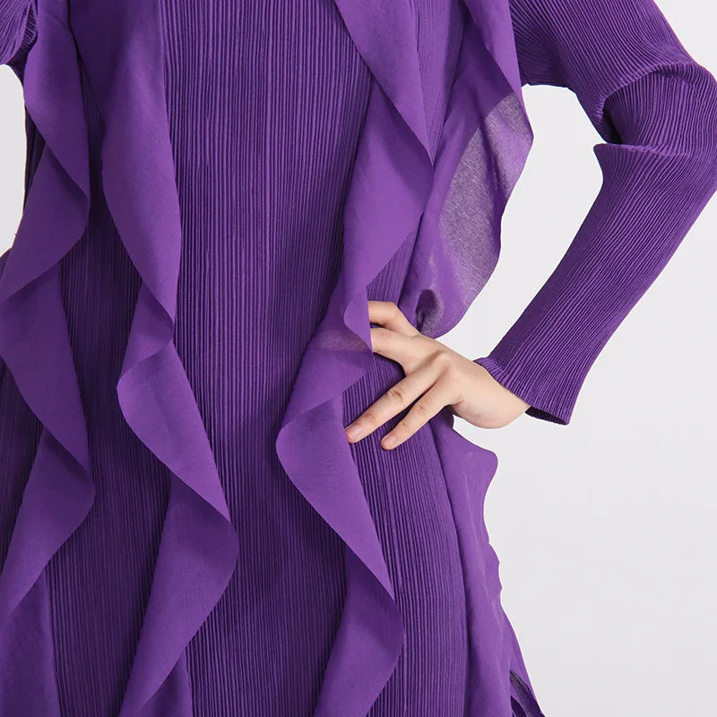 PURPLE LONG SLEEVE MAXI DRESS with RUFFLES