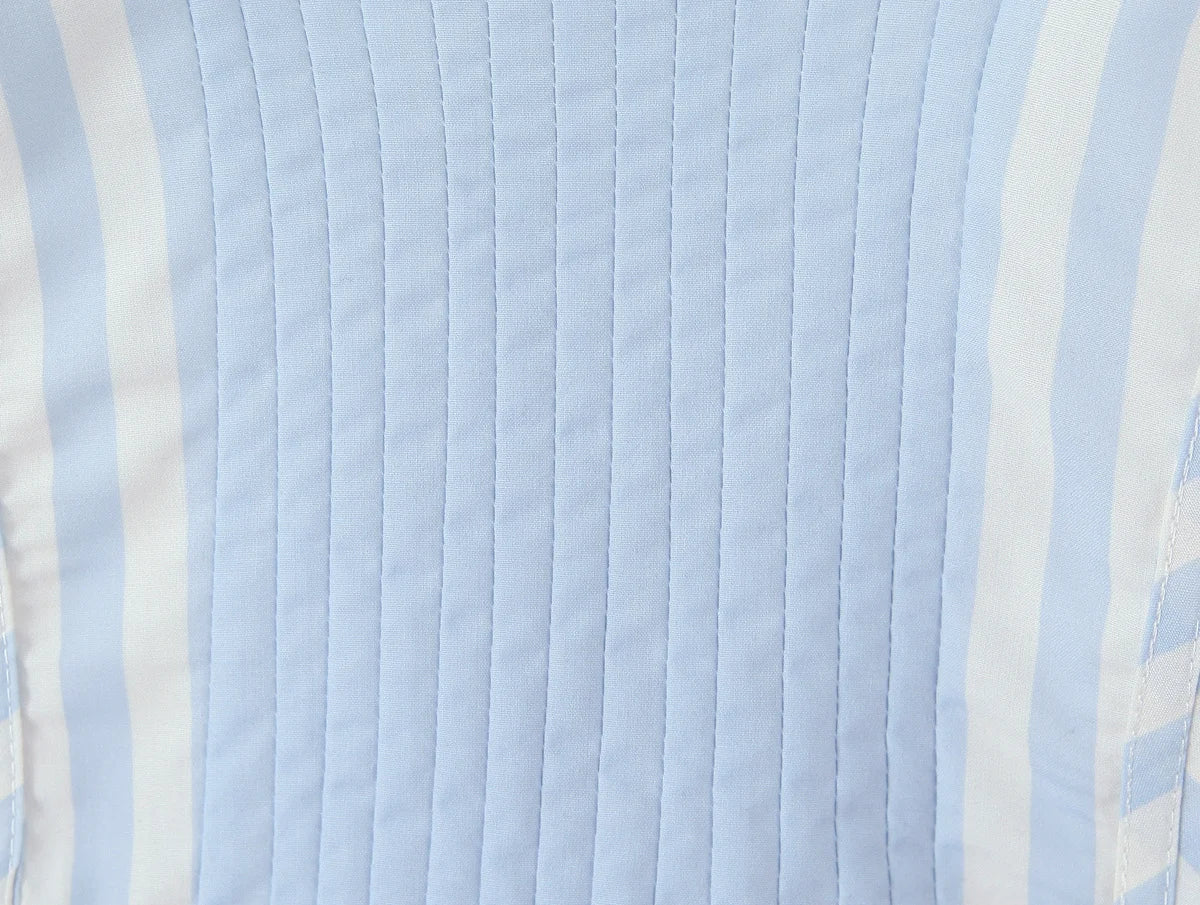 Light Blue Lace Trim Striped Corset Cami Top for Women