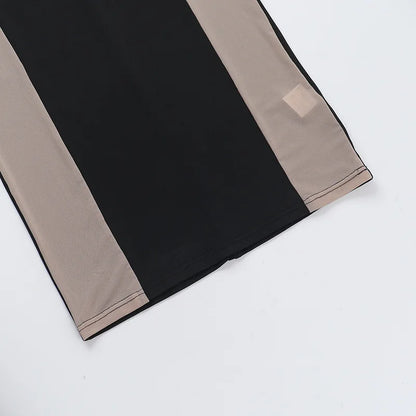 HOLLOW OUT NECK HANGING SLIT MESH BLACK MIDI DRESS