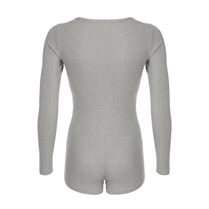 SOLID GRAY LONG SLEEVE JUMPSUIT
