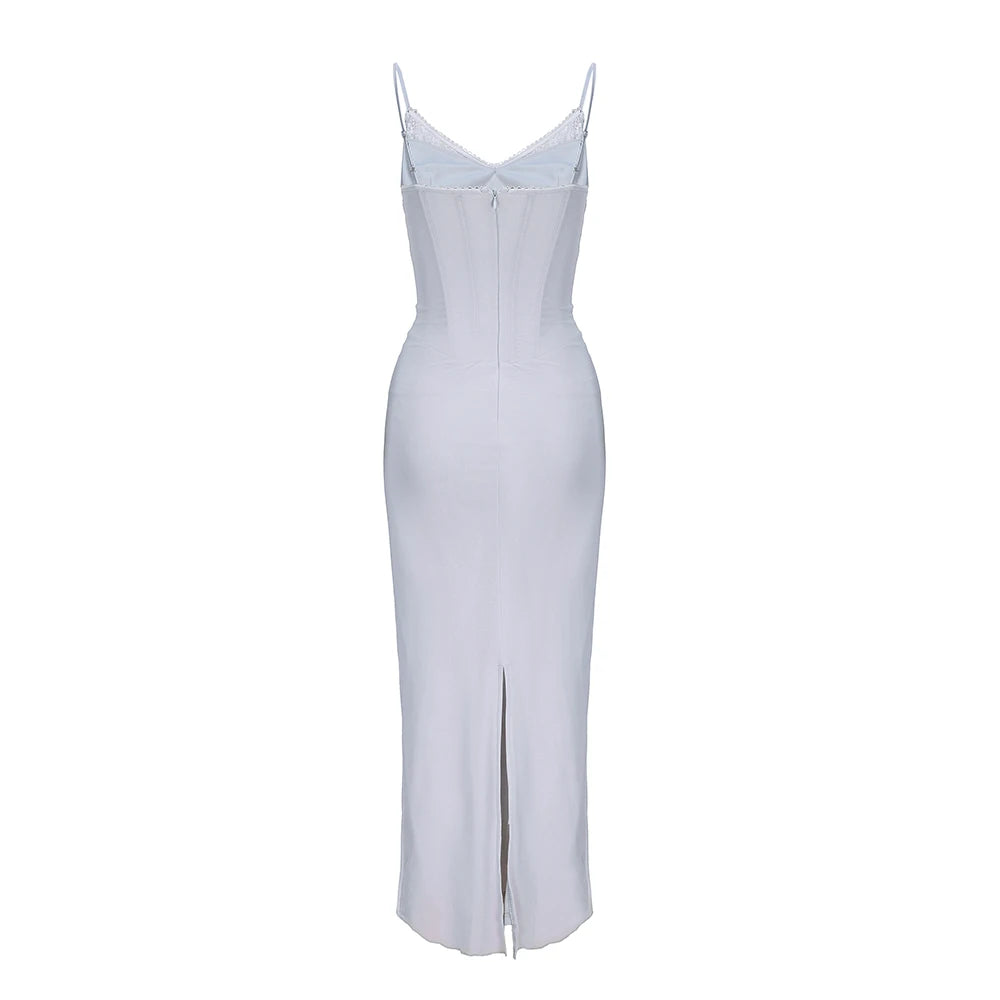 Rose Mesh Corset Maxi Dress – Spaghetti Strap Bodycon Elegant Formal Dress