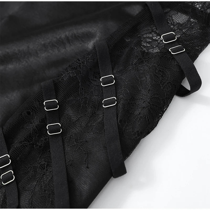 Black Lace Panel Satin Midi Dress