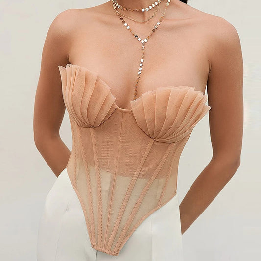 DUNE MESH LACE UP BACKLESS CORSET